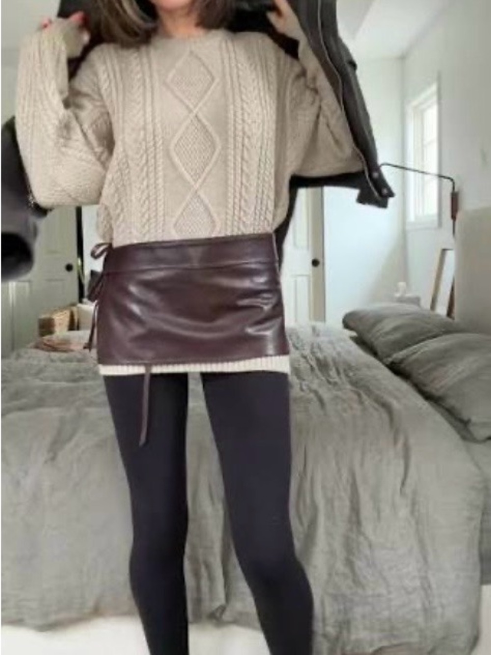 Zara Brown Real Leather Mini Skirt